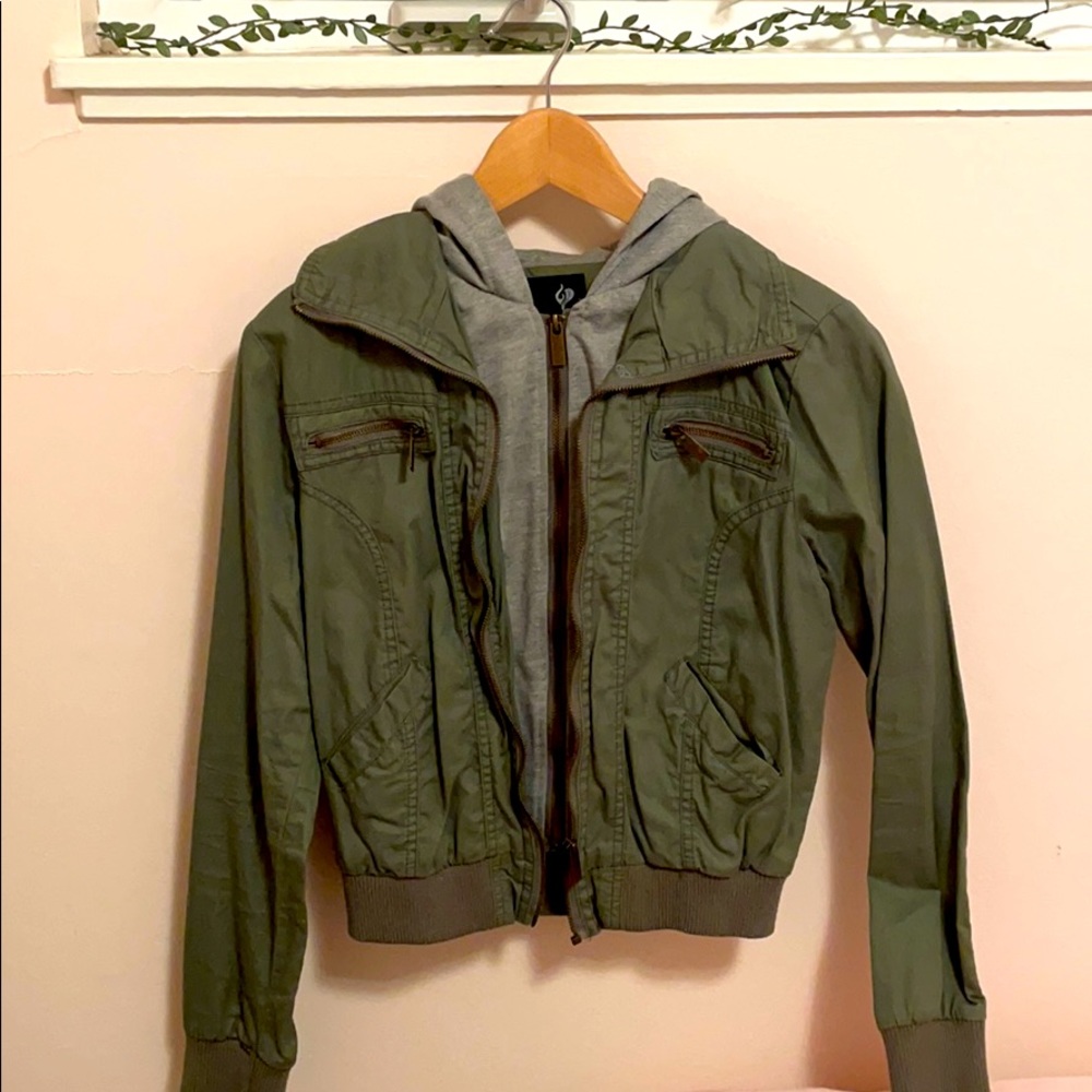Faux hoodie zip up jacket